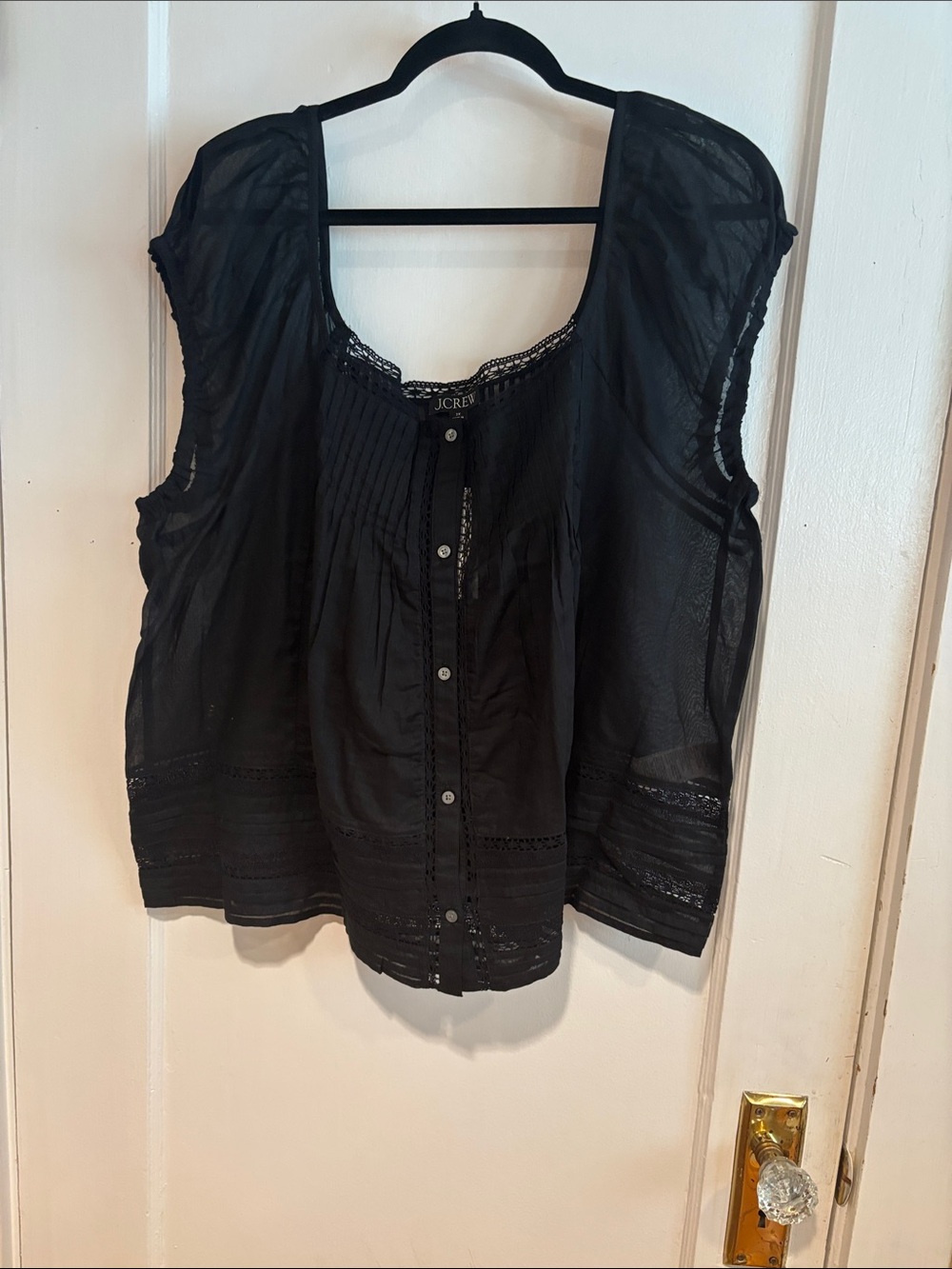 J. Crew Black Sheer Button-Front Blouse with Pintuck Detail